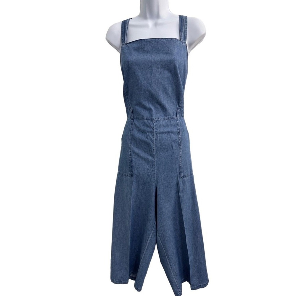 Copper Key Overalls Womens Xl Denim Blue Sleeveless Square Neck Wide Leg - Picture 2 of 9